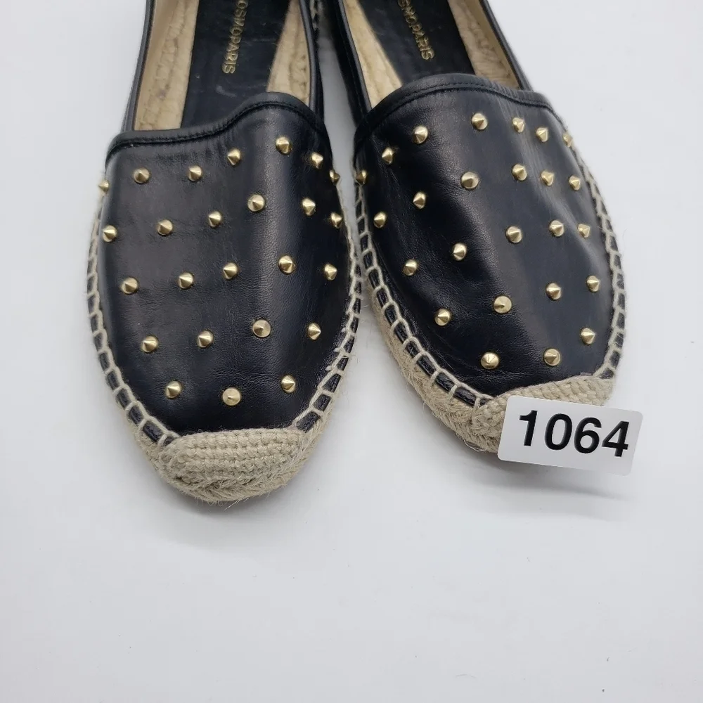CosmoParis black leather gold studded espadrille shoes Women EU 38 Made in Spain